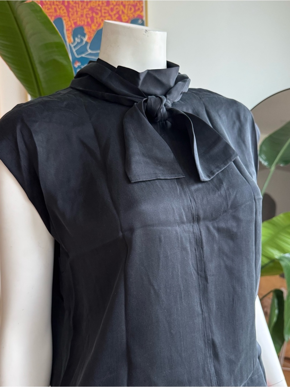Everlane Black Tie-Neck silk Top